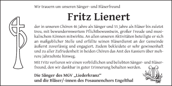 Traueranzeige von Fritz Lienert von Hersbrucker Zeitung