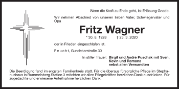 Traueranzeige von Fritz Wagner von Der Bote
