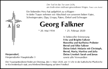 Traueranzeige von Georg Falkner von Pegnitz-Zeitung