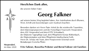 Traueranzeige von Georg Falkner von Pegnitz-Zeitung