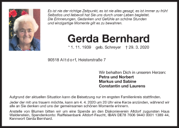Traueranzeige von Gerda Bernhard von Der Bote