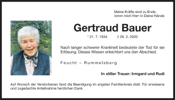 Traueranzeige von Gertraud Bauer von Der Bote