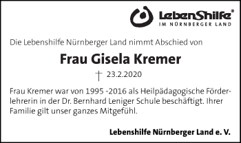 Traueranzeige von Gisela Kremer von Der Bote