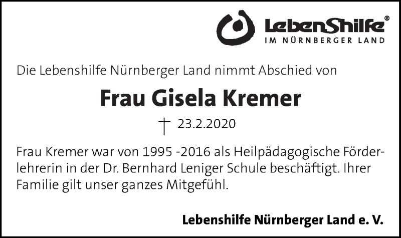  Traueranzeige für Gisela Kremer vom 03.03.2020 aus Der Bote