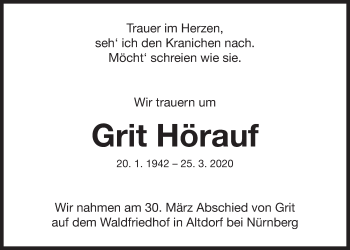 Traueranzeige von Grit Hörauf von Der Bote