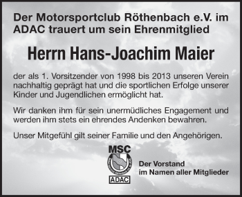 Traueranzeige von Hans-Joachim Maier von Pegnitz-Zeitung
