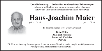 Traueranzeige von Hans-Joachim Maier von Pegnitz-Zeitung