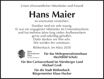 Traueranzeige von Hans Maier von Pegnitz-Zeitung