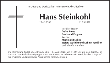 Traueranzeige von Hans Steinkohl von Pegnitz-Zeitung