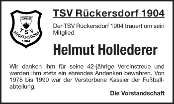Traueranzeige von Helmut Hollederer von Pegnitz-Zeitung