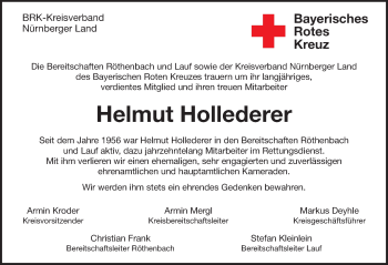 Traueranzeige von Helmut Hollederer von Pegnitz-Zeitung