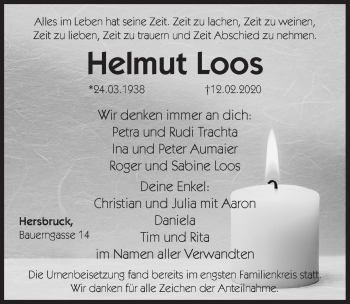 Traueranzeige von Helmut Loos von Hersbrucker Zeitung
