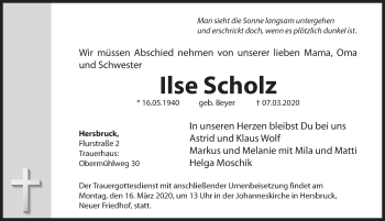 Traueranzeige von Ilse Scholz von Hersbrucker Zeitung