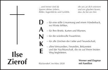 Traueranzeige von Ilse Zierof von Pegnitz-Zeitung