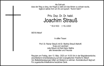 Traueranzeige von Joachim Strauß von Der Bote