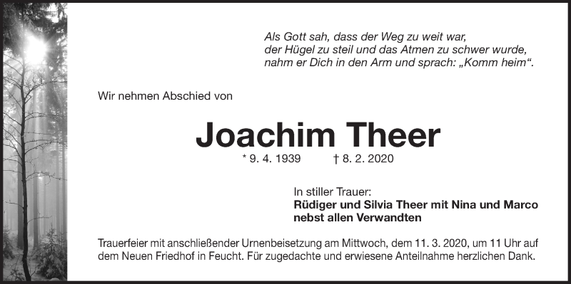  Traueranzeige für Joachim Theer vom 07.03.2020 aus Der Bote