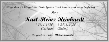 Traueranzeige von Karl-Heinz Reinhardt von Der Bote