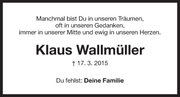Traueranzeige von Klaus Wallmüller von Der Bote