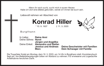 Traueranzeige von Konrad Hiller von Der Bote