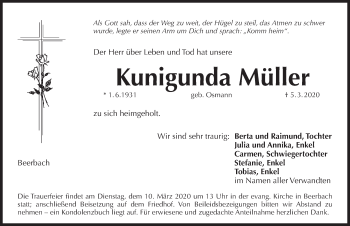 Traueranzeige von Kunigunda Müller von Pegnitz-Zeitung