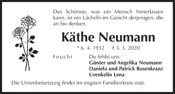 Traueranzeige von Käthe Neumann von Der Bote