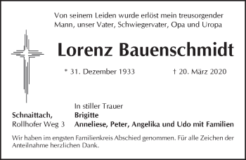 Traueranzeige von Lorenz Bauenschmidt von Pegnitz-Zeitung