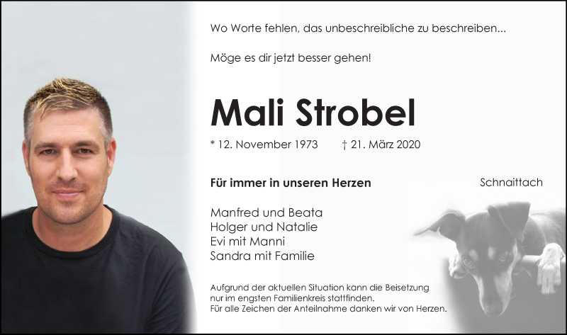  Traueranzeige für Mali Strobel vom 25.03.2020 aus Pegnitz-Zeitung