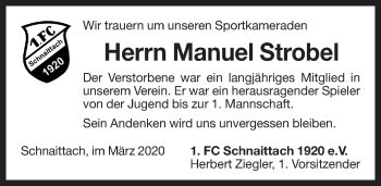 Traueranzeige von Manuel Strobel von Pegnitz-Zeitung