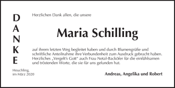 Traueranzeige von Maria Schilling von Pegnitz-Zeitung
