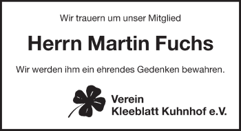 Traueranzeige von Martin Fuchs von Pegnitz-Zeitung
