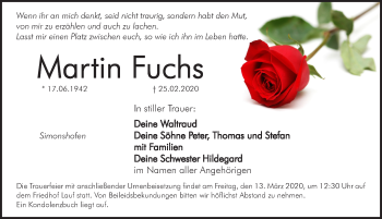 Traueranzeige von Martin Fuchs von Pegnitz-Zeitung