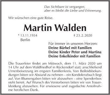 Traueranzeige von Martin Walden von Pegnitz-Zeitung