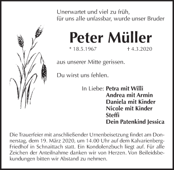 Traueranzeige von Peter Müller von Pegnitz-Zeitung