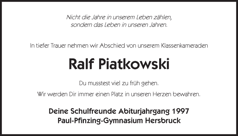  Traueranzeige für Ralf Piatkowski vom 29.02.2020 aus Hersbrucker Zeitung
