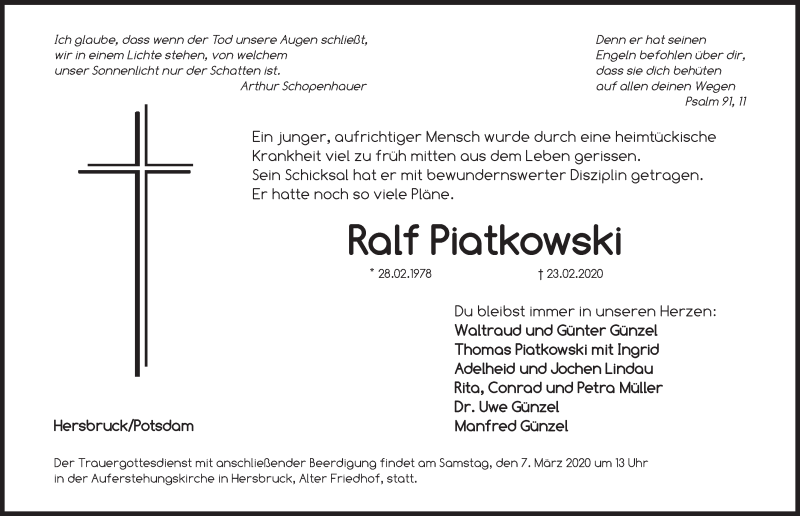  Traueranzeige für Ralf Piatkowski vom 29.02.2020 aus Hersbrucker Zeitung