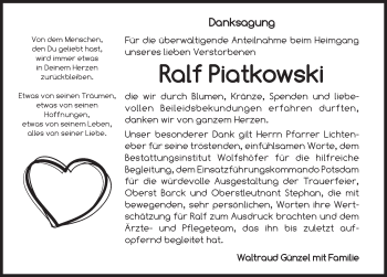 Traueranzeige von Ralf Piatkowski von Hersbrucker Zeitung