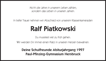 Traueranzeige von Ralf Piatkowski von Hersbrucker Zeitung