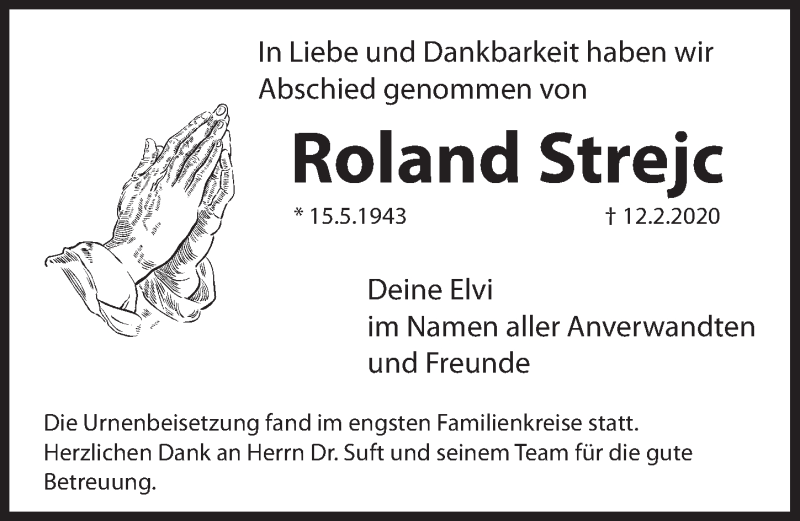  Traueranzeige für Roland Strejc vom 14.03.2020 aus Hersbrucker Zeitung