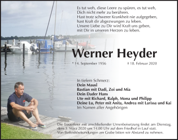Traueranzeige von Werner Heyder von Pegnitz-Zeitung