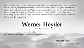 Traueranzeige von Werner Heyder von Pegnitz-Zeitung