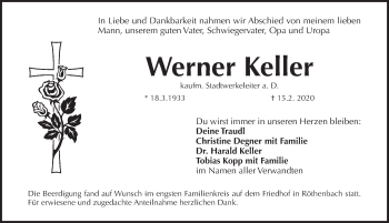 Traueranzeige von Werner Keller von Pegnitz-Zeitung