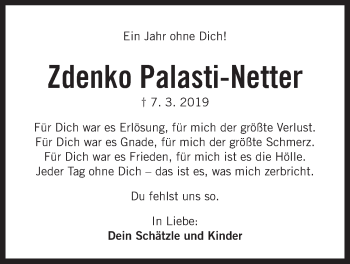 Traueranzeige von Zdenko Palasti-Netter von Der Bote