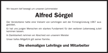 Traueranzeige von Alfred Sörgel von Der Bote