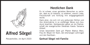 Traueranzeige von Alfred Sörgel von Der Bote