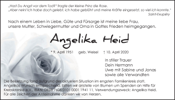 Traueranzeige von Angelika Heid von Pegnitz-Zeitung