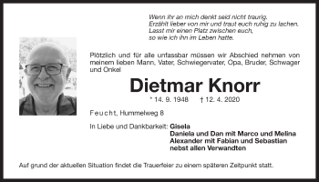 Traueranzeige von Dietmar Knorr von Der Bote