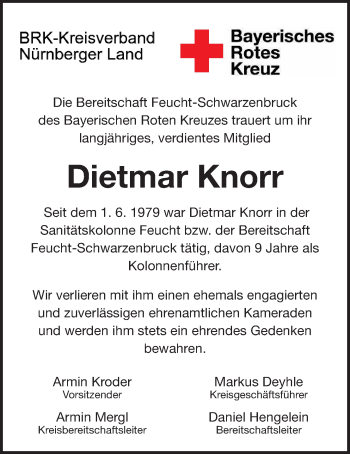 Traueranzeige von Dietmar Knorr von Der Bote