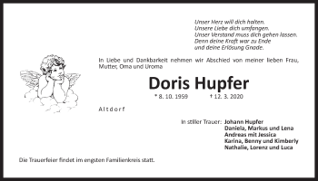 Traueranzeige von Doris Hupfer von Der Bote
