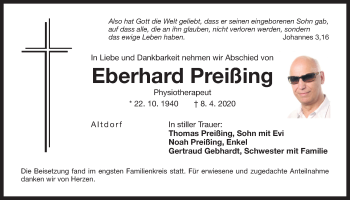 Traueranzeige von Eberhard Preißing von Der Bote