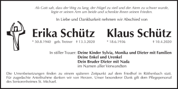 Traueranzeige von Erika und Klaus Schütz von Pegnitz-Zeitung